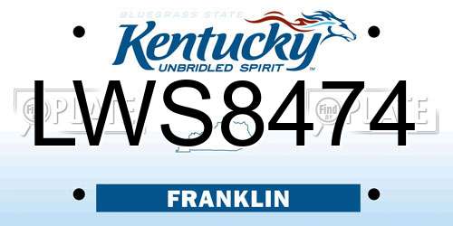 LWS8474 Kentucky License Plate