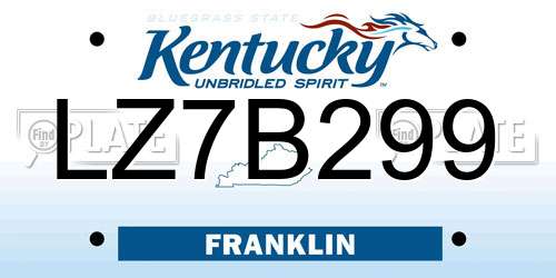 LZ7B299 Kentucky License Plate