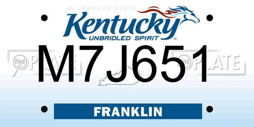 M7J651 Kentucky License Plate