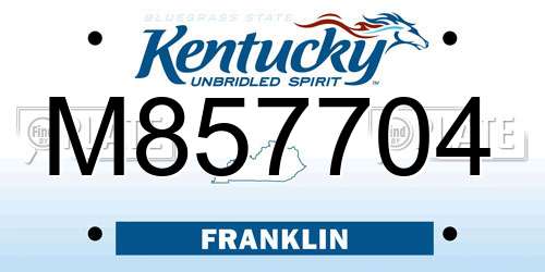M857704 Kentucky License Plate