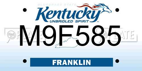 M9F585 Kentucky License Plate