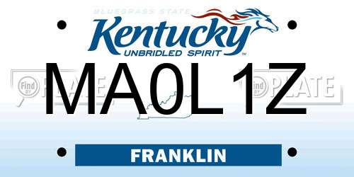 MA0L1Z Kentucky License Plate