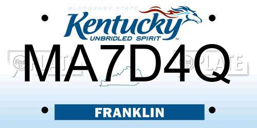 MA7D4Q Kentucky License Plate