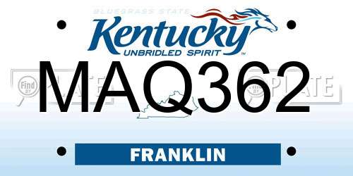 MAQ362 Kentucky License Plate