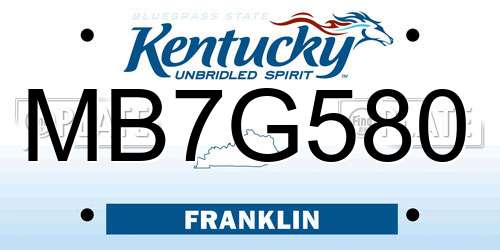 MB7G580 Kentucky License Plate