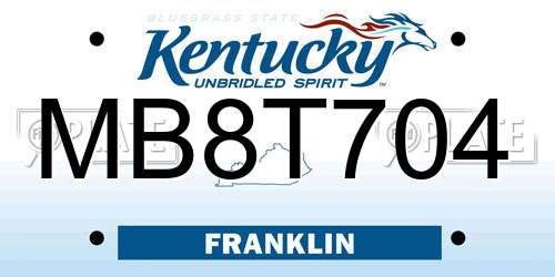 MB8T704 Kentucky License Plate