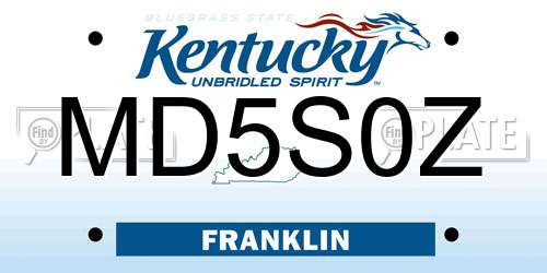 MD5S0Z Kentucky License Plate