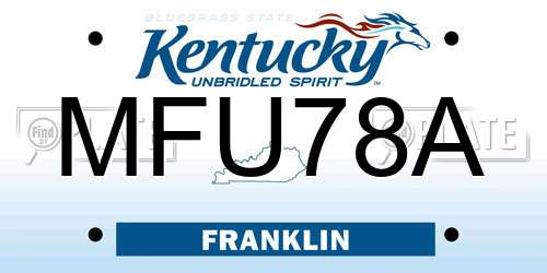MFU78A Kentucky License Plate