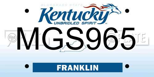 MGS965 Kentucky License Plate