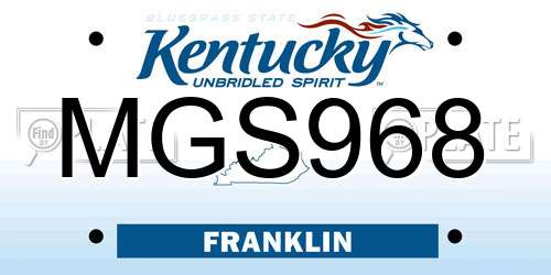 MGS968 Kentucky License Plate