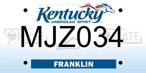 MJZ034 Kentucky License Plate