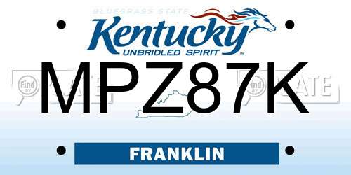 MPZ87K Kentucky License Plate