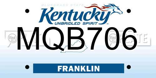MQB706 Kentucky License Plate