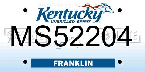 MS52204 Kentucky License Plate
