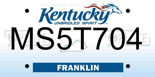 MS5T704 Kentucky License Plate