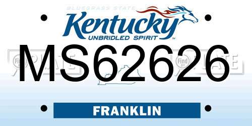 MS62626 Kentucky License Plate