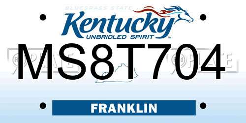 MS8T704 Kentucky License Plate