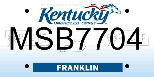 MSB7704 Kentucky License Plate