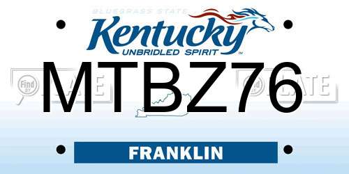 MTBZ76 Kentucky License Plate