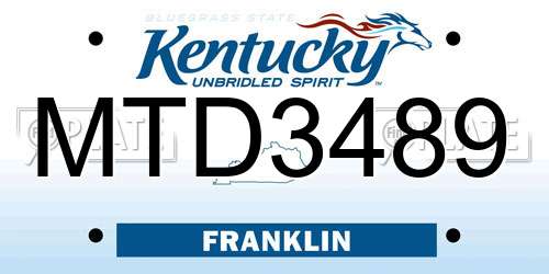 MTD3489 Kentucky License Plate