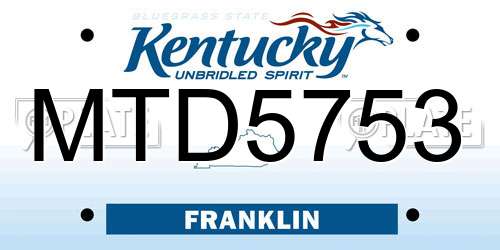 MTD5753 Kentucky License Plate