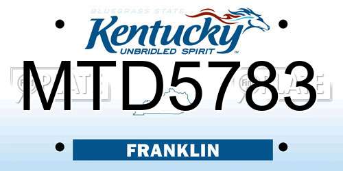 MTD5783 Kentucky License Plate