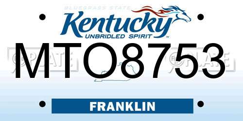 MTO8753 Kentucky License Plate