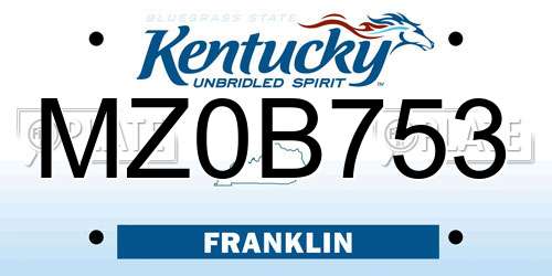 MZ0B753 Kentucky License Plate