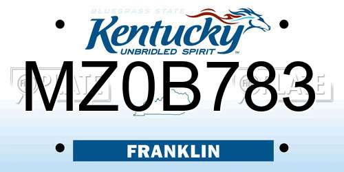 MZ0B783 Kentucky License Plate