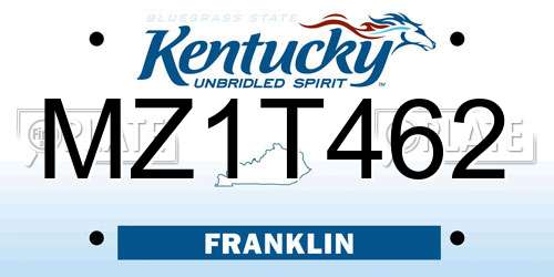 MZ1T462 Kentucky License Plate