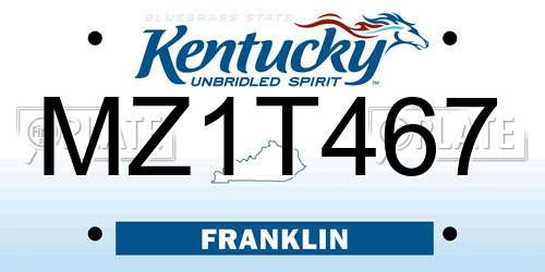 MZ1T467 Kentucky License Plate