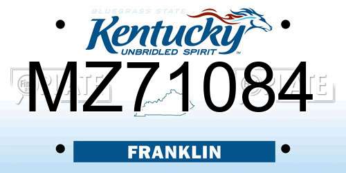 MZ71084 Kentucky License Plate