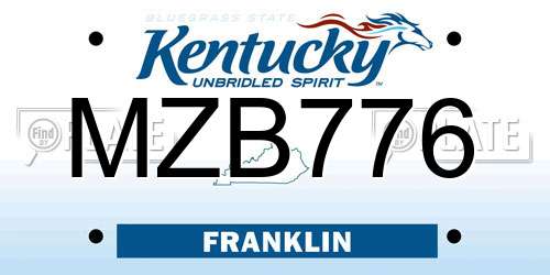 MZB776 Kentucky License Plate