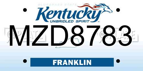 MZD8783 Kentucky License Plate