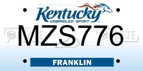 MZS776 Kentucky License Plate