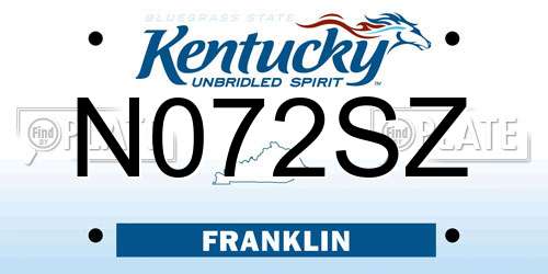 N072SZ Kentucky License Plate