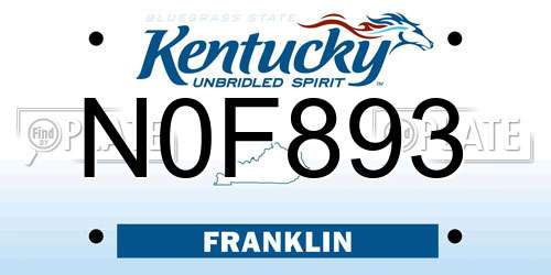 N0F893 Kentucky License Plate