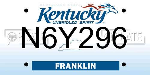 N6Y296 Kentucky License Plate