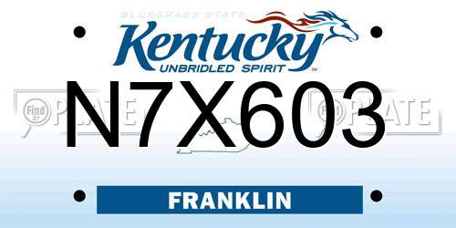 N7X603 Kentucky License Plate