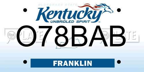 O78BAB Kentucky License Plate