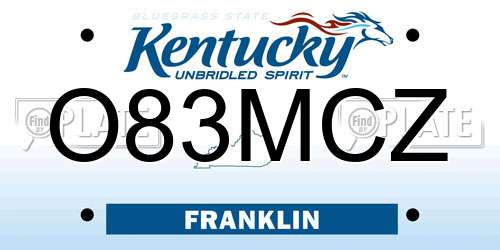 O83MCZ Kentucky License Plate