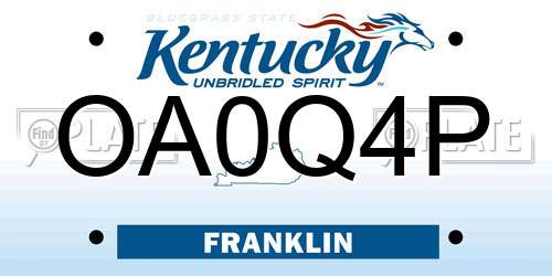OA0Q4P Kentucky License Plate
