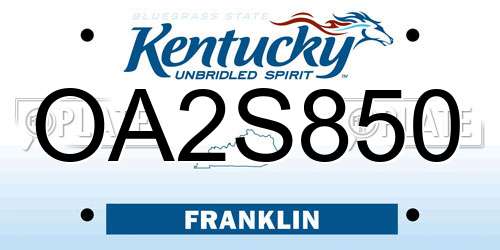 OA2S850 Kentucky License Plate