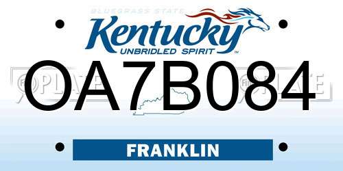 OA7B084 Kentucky License Plate