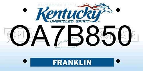 OA7B850 Kentucky License Plate