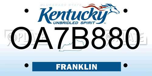 OA7B880 Kentucky License Plate