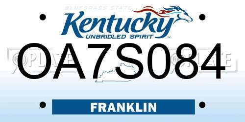 OA7S084 Kentucky License Plate