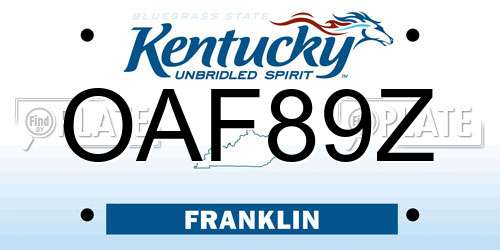 OAF89Z Kentucky License Plate