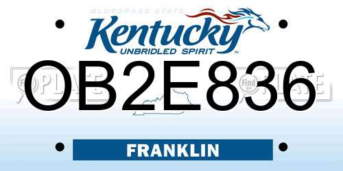OB2E836 Kentucky License Plate