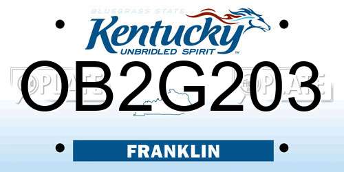 OB2G203 Kentucky License Plate